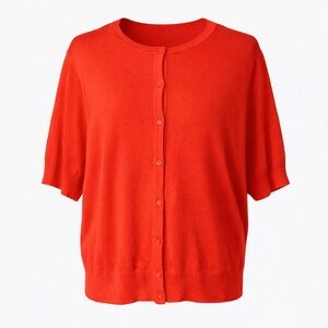 Dressbarn Orange Boatneck Button Front Cardigan Size 16 Lightweight Sweater